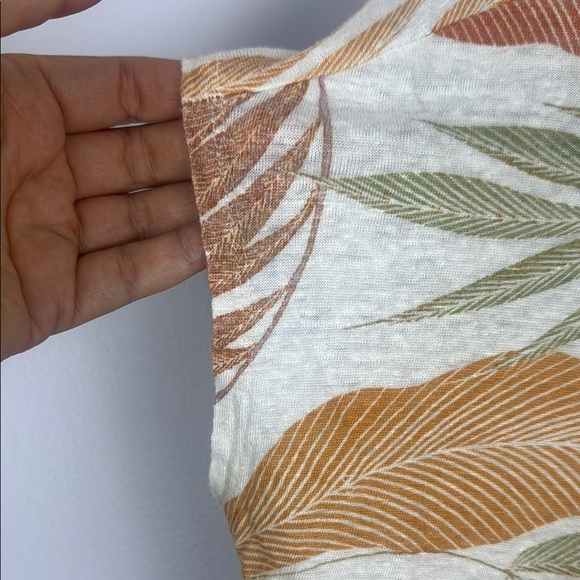 Tahari 100% Linen Green and Orange Tropical Short Sleeve Top Size Large - Picture 4 of 9